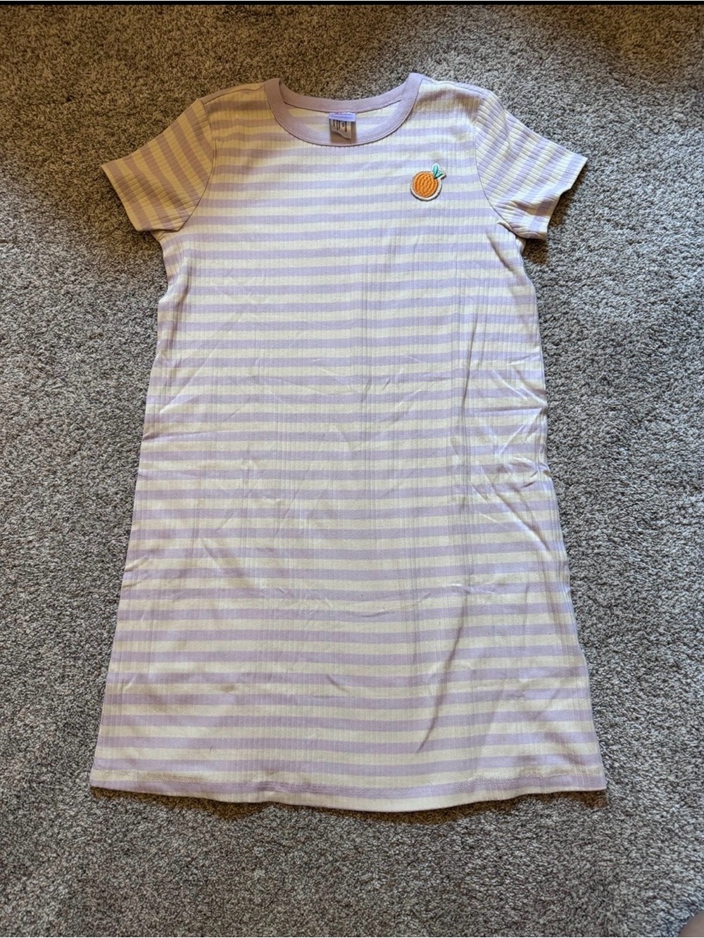 Hanna Andersson Lavender & White Striped Short Sleeve Tee Dress with Peach Patch